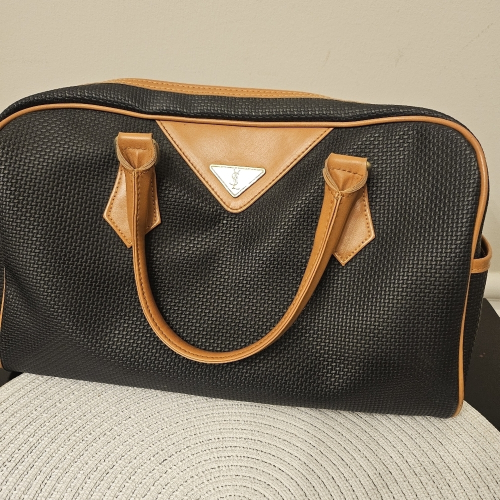 Yves Saint Laurent Vintage Woven Canvas Boston Bag - Picture 2 of 15